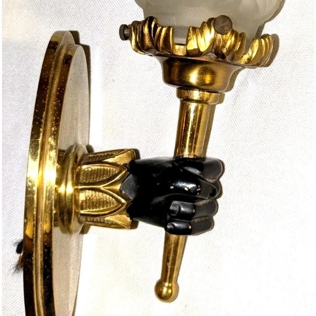 André Arbus 1950's French Regency Gilt and Patinated Bronze Hand/ Fist Torch Sconce For Sale - Image 4 of 11