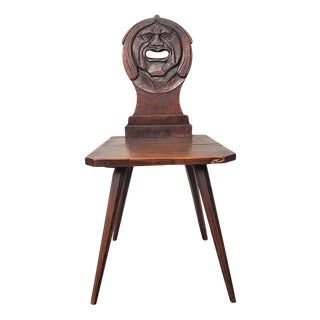 Swiss Alps Folk Art Escabelle Wooden Chair, 1820s For Sale