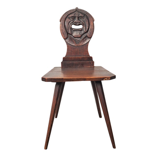 Swiss Alps Folk Art Escabelle Wooden Chair, 1820s For Sale