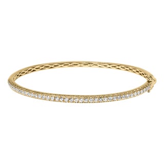 14K Yellow Gold 1.00 Cttw Half Eternity Diamond Bangle Bracelet (G-H Color, SI2-I1 Clarity) - 7" Inches For Sale