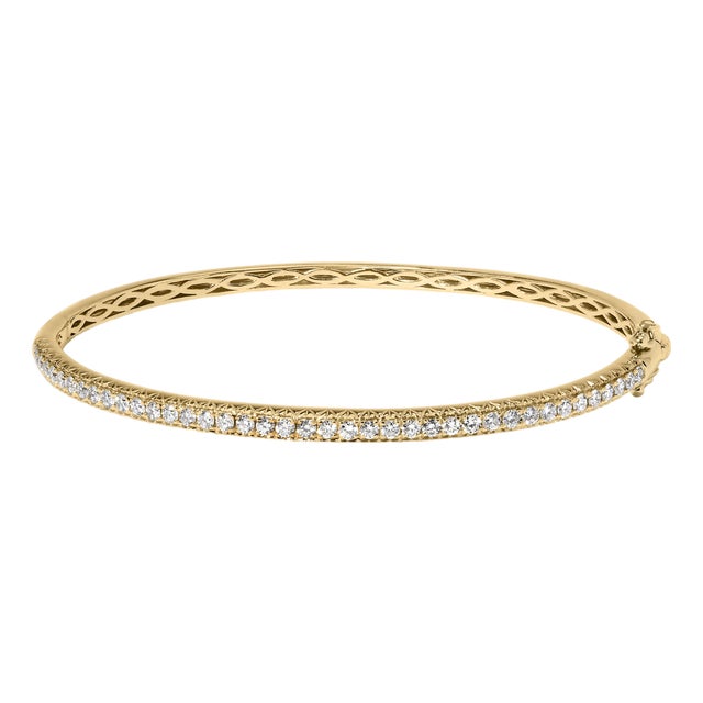 14K Yellow Gold 1.00 Cttw Half Eternity Diamond Bangle Bracelet (G-H Color, SI2-I1 Clarity) - 7" Inches For Sale