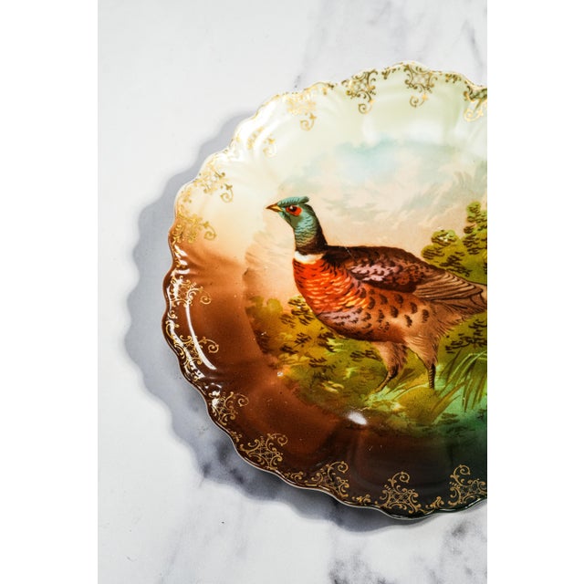 Victorian Charming Antique Pheasant Plate Hand Painted Bavaria Porcelain Hunting Lodge Wall Home Decor For Sale - Image 3 of 15