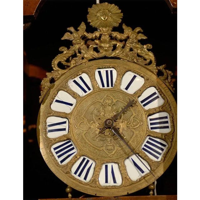 19th Century French Longcase Painted Clock with Carved Crest For Sale - Image 10 of 11