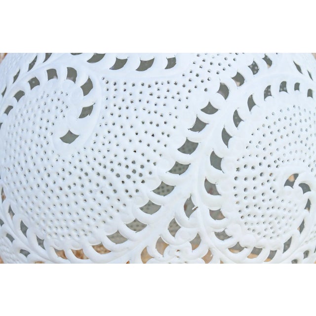 Large White Filigree Lucknow Macrame Pendant Lantern For Sale - Image 4 of 11