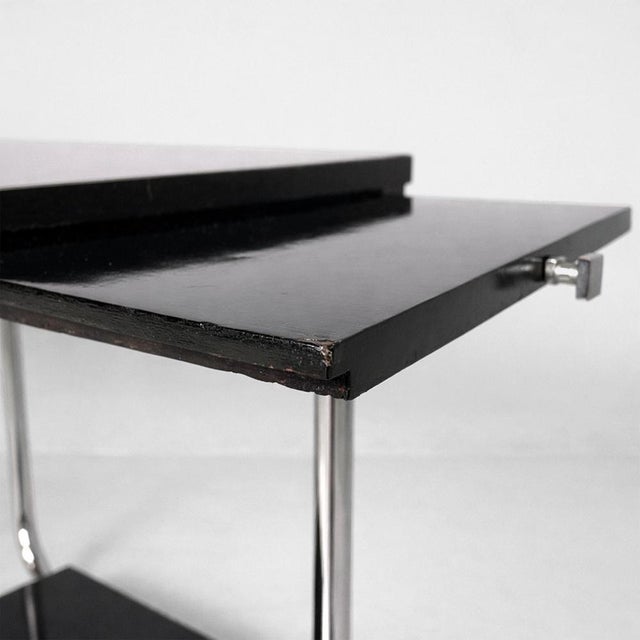 Italian Art Deco Cart in Black Wood, Glass and Steel, 1930s For Sale - Image 10 of 18