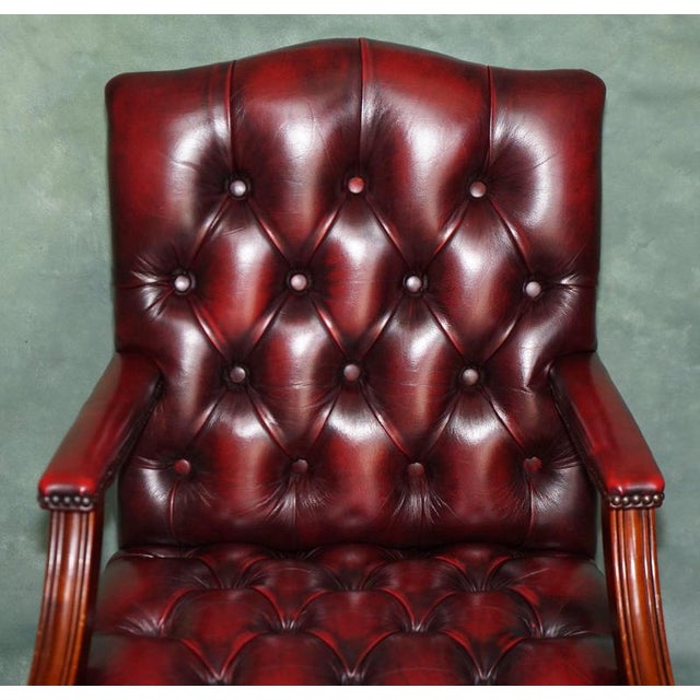 Georgian Oxblood Leather and Hardwood Gainsborough Library Armchair For Sale - Image 3 of 17