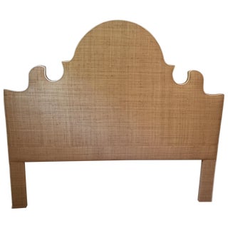 Raffia Cal-King Headboard with White Piping For Sale