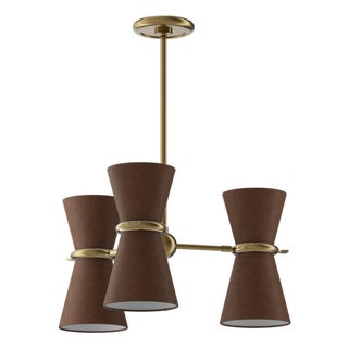 Gable Pendant, Antique Natural Brass with Russet Shade For Sale