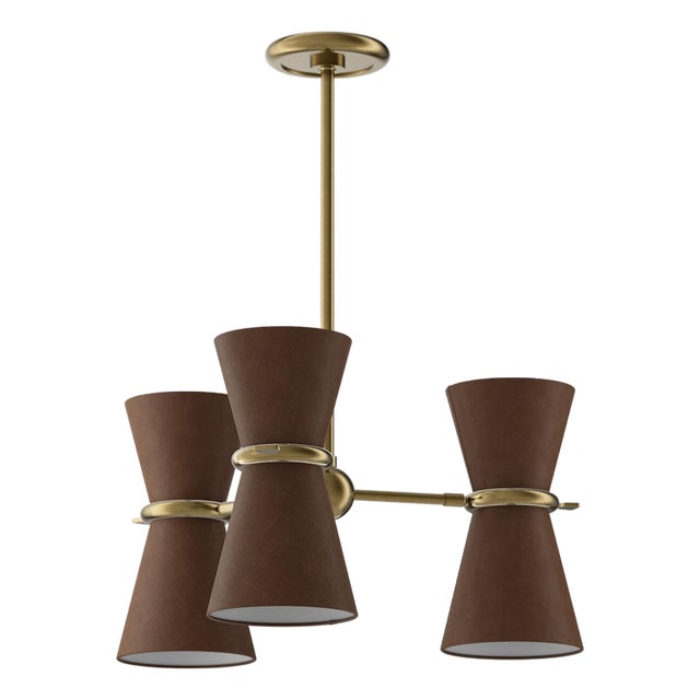 Regina Andrew Gable Pendant, Antique Natural Brass with Russet Shade For Sale