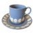 Antique English Wedgwood Jasperware Blue and White Coffee Espresso Tea Cup and Saucer in Scalloped Sea Shell Design For Sale
