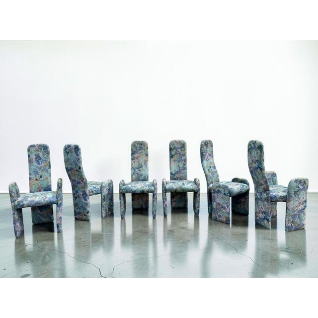 Wood Postmodern Sculptural High-Back Dining Chairs in Abstract Upholstery, Set of 6 For Sale - Image 7 of 15