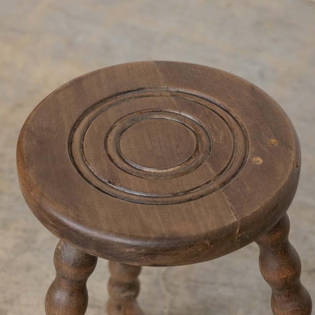 Brown 1950s Tall French Wood Tripod Stool For Sale - Image 8 of 11