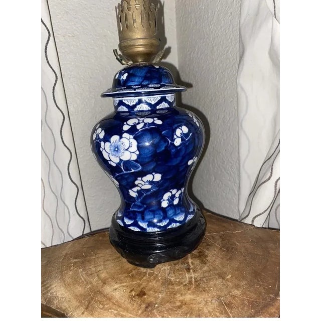 Asian Chinoiserie Blue and White Lamp For Sale - Image 3 of 10