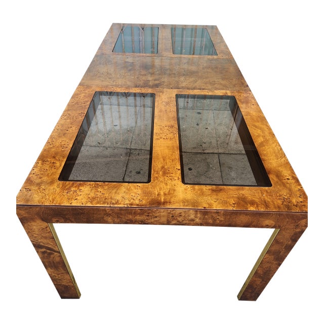 1970's BurlWood Dining Table With Glass Top For Sale