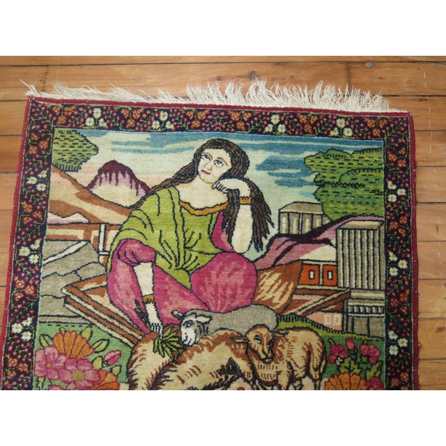 1900 - 1909 Early 20th Century Zabihi Collection Pictorial Lavar Kerman Rug Mat - 2' x 2'8" For Sale - Image 5 of 7