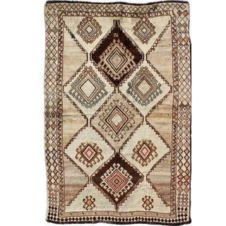 Vintage Persian Gabbeh With Diamond and Geometric Design in Earth Tones For Sale