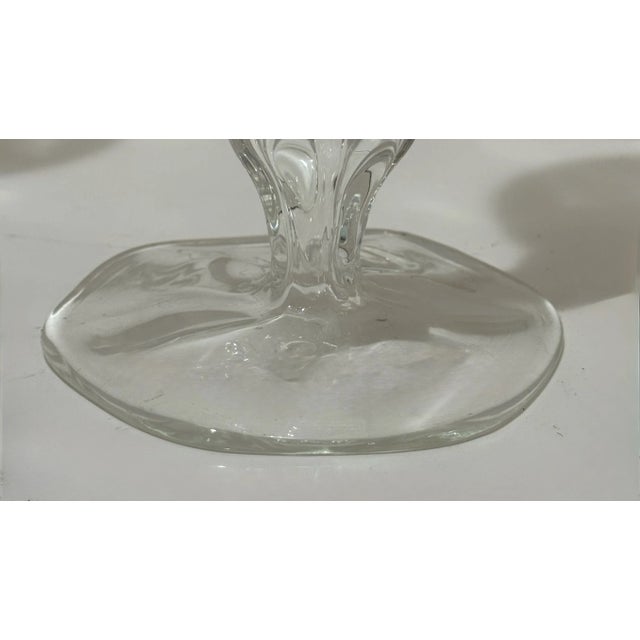 1950s Set of 3 Hand-Blown Art Glass Candlesticks Sculptural Clear Glass Modern Trio For Sale - Image 4 of 4