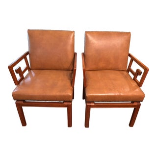 1950s Mid-Century Baker Furniture Leather Dining Chairs- Set of 2 For Sale