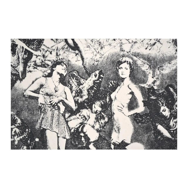 Fantastical sepia etching titled "The Visitation" by Herbert L. Fink (American, 1921-2006). Titled, signed and dated 1982...