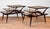 - Original Pair of 1950's Atomic 3-Tier End Tables - Attractive Mahogany Veneer with Red to Black Sunburst Finish -...