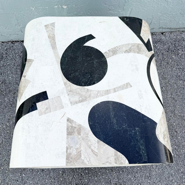 Beige Postmodern Abstract Tessellated Stone Waterfall Side Table For Sale - Image 8 of 8