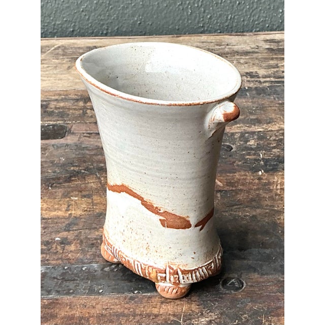 Cream Vintage Original Splatter Studio Pottery Vase For Sale - Image 8 of 12