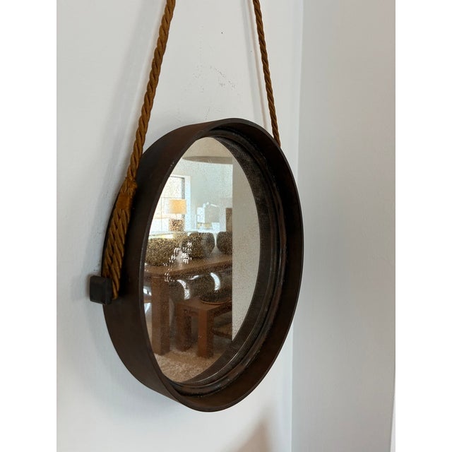 Vintage Round Metal Mirror on Silk Rope, France For Sale In New York - Image 6 of 18
