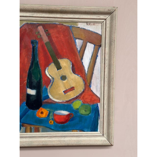 Rn, Still Life with Guitar and Wine Bottle, 1949, Oil Painting on Canvas, Framed For Sale - Image 4 of 18
