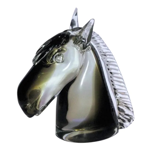1970s Vintage Murano Glass Horse Head Signed Sculpture For Sale