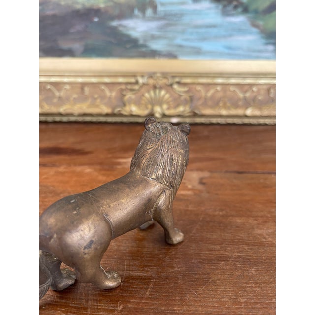 Likely Antique Possibly Hand-Cast Bronze Toned Lion Figurine With Folk Art Styling For Sale In Seattle - Image 6 of 8
