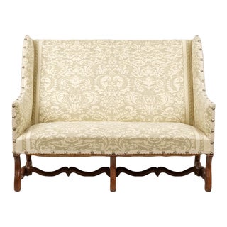 Antique Louis XIV Mahogany Settee W Fortuny Fabric For Sale