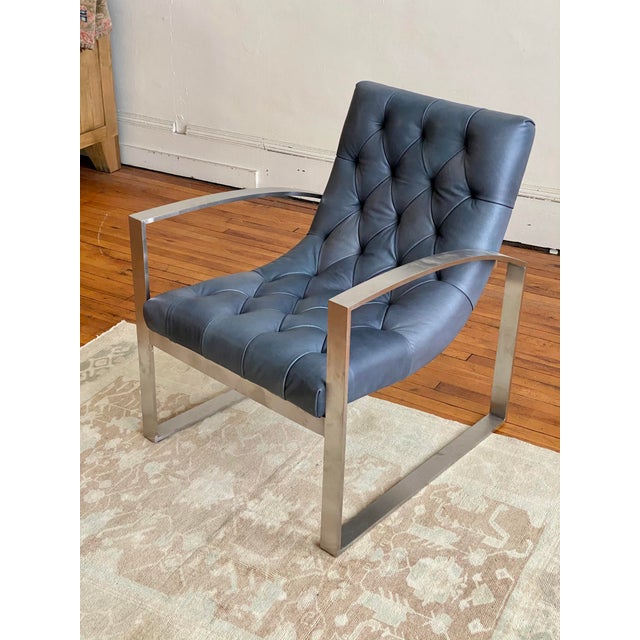 2010s Lounge Chair Leather Button & Tufted For Sale - Image 5 of 13