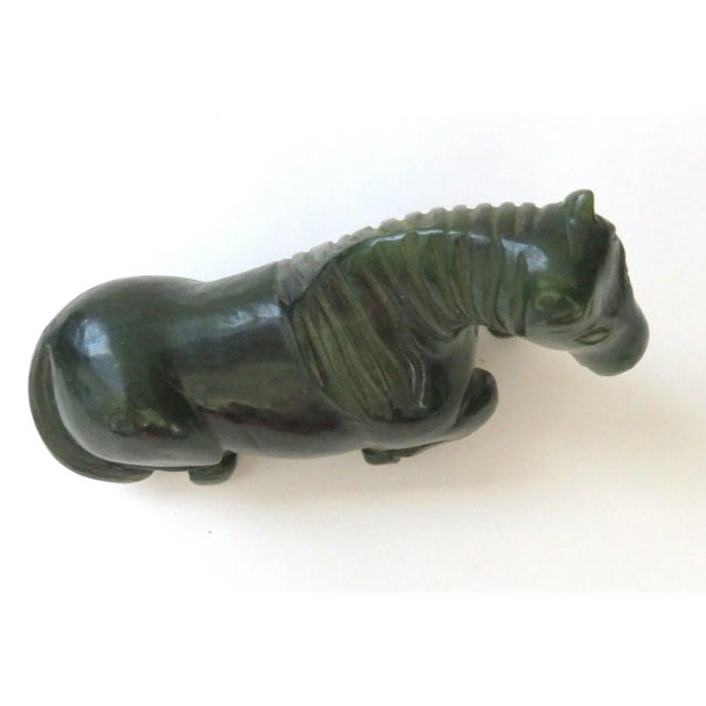 Figurative Late 20th Century Nephrite Canadian Dark Green Jade Horse Figurine For Sale - Image 3 of 7