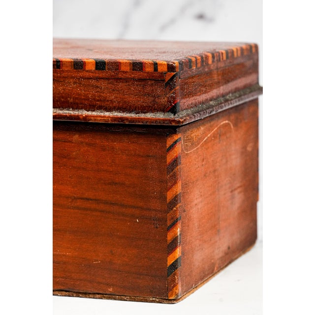 Brown 1910s Hand Painted Cigar & Match Cork Lined Wooden Folk Art Humidor Cigar Box Tobacciana Home Decor For Sale - Image 8 of 15