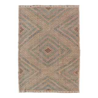 Diamond Design Vintage Turkish Embroidered Kilim in Tan, Cream, and Light Green For Sale