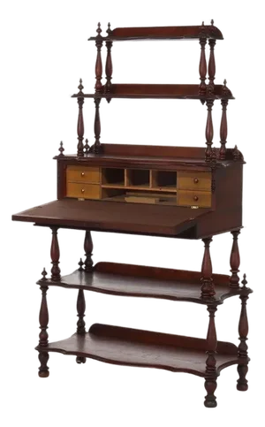 late 19th Century Victorian Rococo Revival Walnut Drop Front Etagere C1890