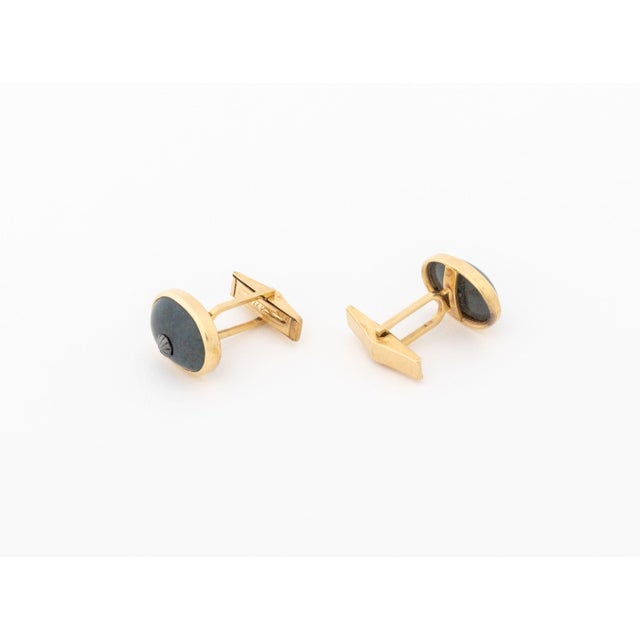 Bloodstone and 14k Yellow Gold Cufflinks For Sale - Image 4 of 9