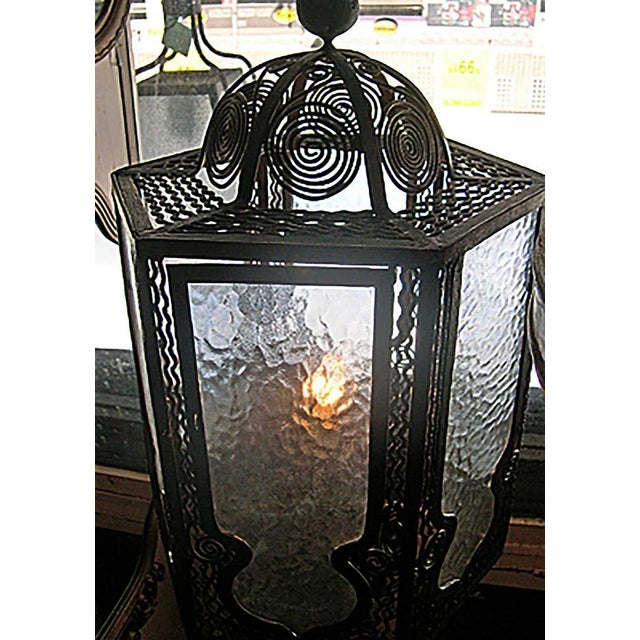 Antique Wrought Iron Ceiling Light - Parisian Art Deco Style For Sale - Image 4 of 7