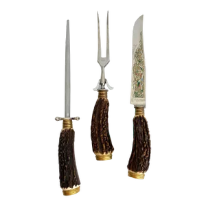 1950s Anton Wingen Jr. Stag Horn Solingen Germany Rostfrei Cutlery Set- 3 Pieces