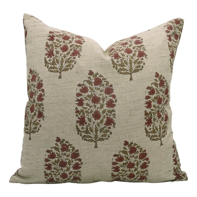 Fabdivine Hand Block Print Linen Blend Virat Print Cushion Cover- 12x20 For Sale
