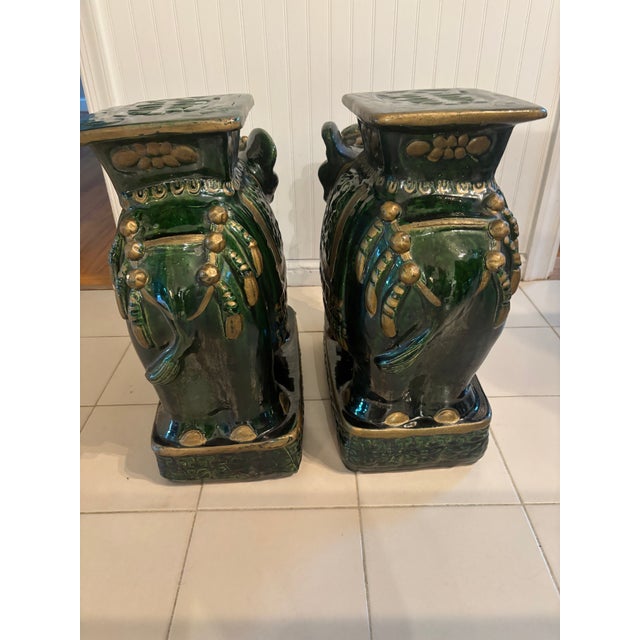 Glazed Terra Cotta Elephant Garden Seats--a Pair For Sale - Image 4 of 12