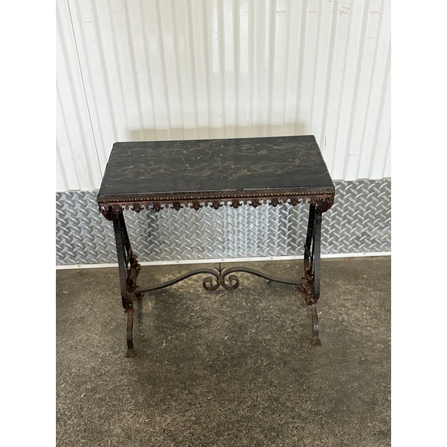 1920s 1920s Black Marble Wrought Iron Table W Flowers For Sale - Image 5 of 9