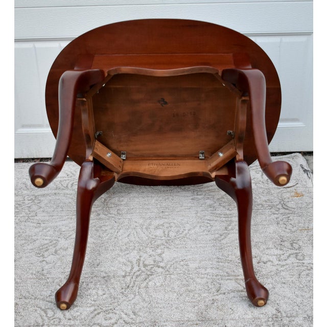 Vintage Ethan Allen Quenn Anne Style Oval Cherry Side Table For Sale - Image 11 of 11