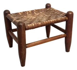 Vintage Mid-Century Hand Woven Wood Foot Stool, Ottoman