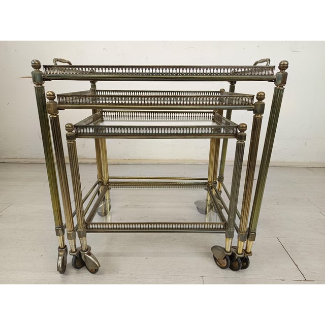 Metal Vintage Gold Brass Nesting Tables, 1970s, Set of 3 For Sale - Image 7 of 16