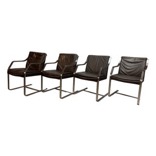 Mid-Century Sled Dining Chairs in Leather by Rudolf Glatzel for Walter Knoll, Germany, 1960s, Set of 4 For Sale