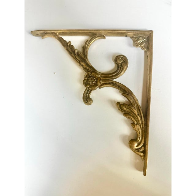 Antique Brass Ornate Victorian Leaf 6" X 8" Cistern & Shelf Brackets - Set of 3 For Sale - Image 11 of 12