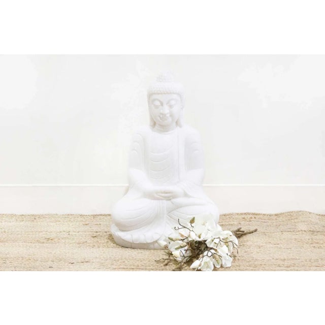 White Large Carved Marble Praying Buddha Statue For Sale - Image 8 of 8