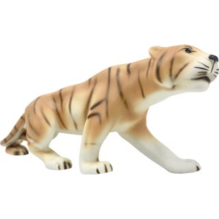 Pottery Tiger Figurine by Royal Dux Bohemia, 1960s For Sale