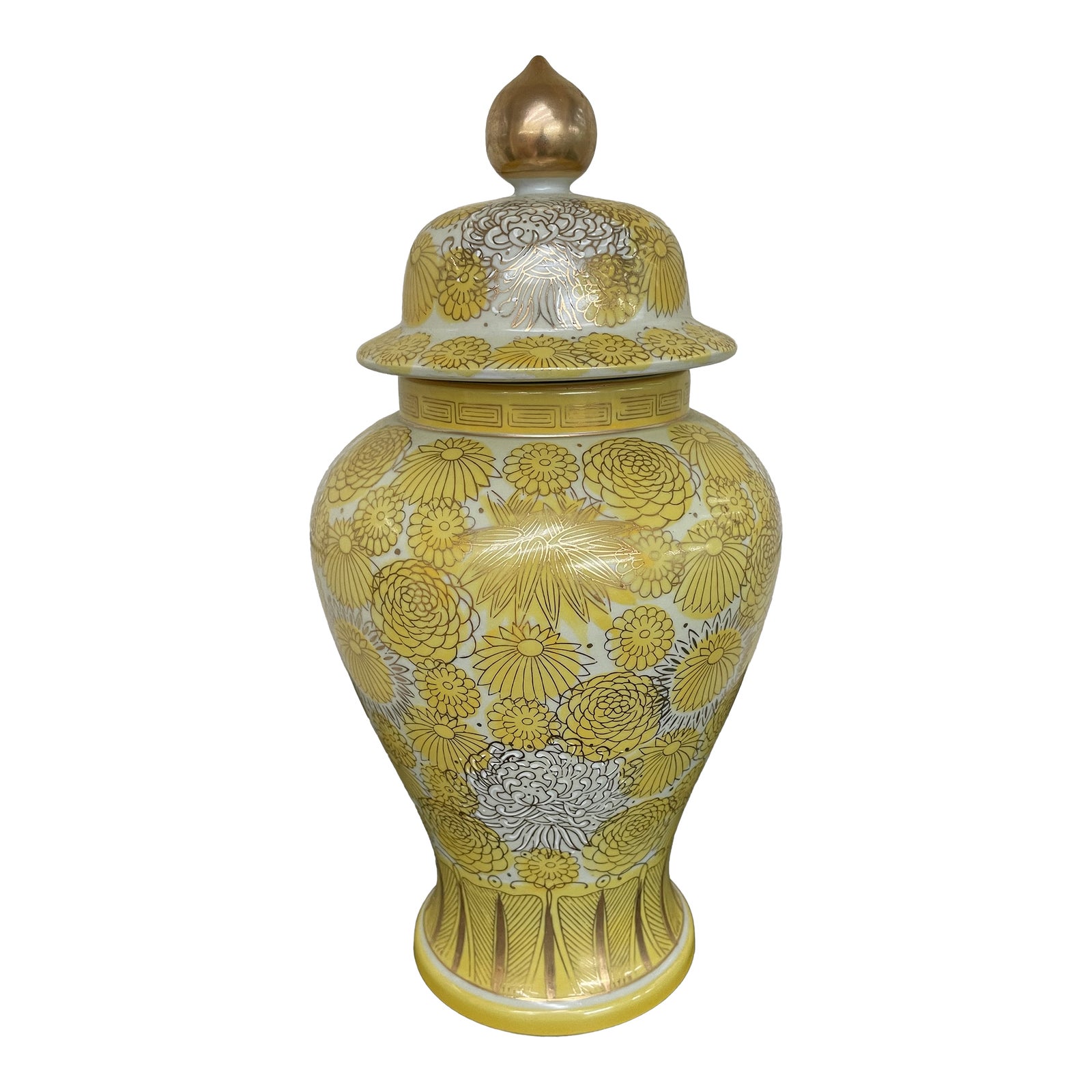 Vintage Kutani Porcelain Yellow and Gold Chrysanthemums Ginger Jar